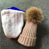 2018 Children Real Raccoon Fur Ball hats Plus velvet Winter Hat Cap For Kids Boy Girl Warm Fur Pom Poms Ski Hat Fur Pompoms Hat