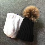 2018 Children Real Raccoon Fur Ball hats Plus velvet Winter Hat Cap For Kids Boy Girl Warm Fur Pom Poms Ski Hat Fur Pompoms Hat