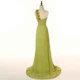 2018 Chiffon Cheap Yellow Bridesmaid Dresses Long one Shoulder Flowers Wedding Guest Dress Vestido de Festa Vintage Prom Gowns