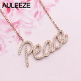 AULEEZE Gold Diamond Peace Pendant 18K Solid Rose Gold Real Natural Diamond Pendant Necklace Fine Jewelry Gold Chain