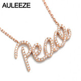 AULEEZE Gold Diamond Peace Pendant 18K Solid Rose Gold Real Natural Diamond Pendant Necklace Fine Jewelry Gold Chain
