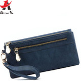 ATTRA-YO 2017 Women Wallets Long Dull Polish Leather Wallet high quality dollar price Female Zipper Clutch Coin Purse
