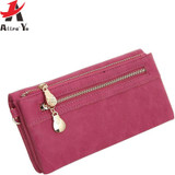 ATTRA-YO 2017 Women Wallets Long Dull Polish Leather Wallet high quality dollar price Female Zipper Clutch Coin Purse