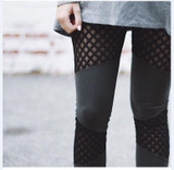 Athleisure gothic fitness leggings mesh spliced leggings for women autumn 2017 sexy leggins skinny casual pencil pants clothing