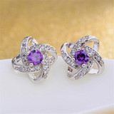 Ataullah Brand Lucky Clover 925 Sterling Silver Crystal Stud Earrings for Women Fashion-Jewelry Sterling Silver Jewelry EWS407