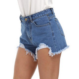 Asymmetrical Ripped Denim Shorts for Women High Waist with Pockets Female Short Cintura Alta 2017 Vintage Pantalones Cortos New