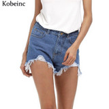Asymmetrical Ripped Denim Shorts for Women High Waist with Pockets Female Short Cintura Alta 2017 Vintage Pantalones Cortos New