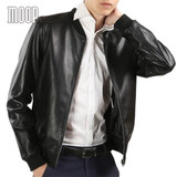 Sheepskin cowskin genuine leather bomber jacket ribbed collar hem biker moto jackets coats manteau homme jaqueta de couro LT1596