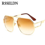 RSSELDN New Big Men Gold Metal Frame Sunglasses Woman Luxury Brand High Quality Sun glasses Male UV400 2017 Fashion glasses