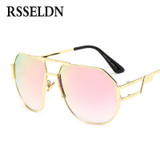 RSSELDN New Big Men Gold Metal Frame Sunglasses Woman Luxury Brand High Quality Sun glasses Male UV400 2017 Fashion glasses
