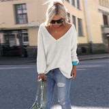 Rqueena Women Knitted Sweater Cotton White Loose Woman Clothes Autumn Winter 2017 Fashion Woman V Neck Sweater Pullover WT260