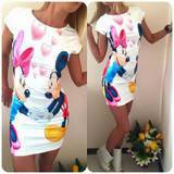 Girls Summer Dresses 2017 Fashion Mickey Print Shirt Dress Sexy Cartoon Character Printed Slim Women Dress Vestidos Plus Size