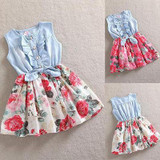 Girls Summer Dress Flower Sleeveless Denim Fashion Kids Bowknot Dress Girl Dress