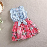 Girls Summer Dress Flower Sleeveless Denim Fashion Kids Bowknot Dress Girl Dress