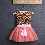 Girls Summer Dress Baby Kids O-neck Sleeveless Girls Leopard Printed Bowknot Tutu Dress Tulle Princess Dress