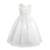 Girls Sleeveless Water-soluble Lace Flower Girl Dress Formal Princess Pageant Wedding Vestido de festa Kids Birthday Party Dress