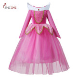 Girls Sleeping Beauty Princess Cosplay Party Dresses Children Long Sleeve Aurora Costume Clothing Kids Tutu Dress for Christmas