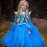 Girls Sleeping Beauty Princess Cosplay Party Dresses Children Long Sleeve Aurora Costume Clothing Kids Tutu Dress for Christmas