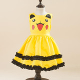 Girls Pikachu Cute Ball Gown Dress Kids Lovely Dress Costume Anime Cosplay Pokemon Go Costumes With Bowknot Birthday Party Dress