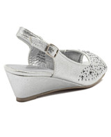 Girls Peeptoe Wedge - Silver