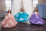 Girls Pageant Dresses Tulle Ruffle Clouds Ball Gown Girls Prom Dresses Round Neck Low Back Crystal Beadings Waistband Kids Gowns