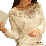 Lace Blouse ZANZEA Plus Size 6XL Women 2018 Spring Autumn Long Sleeve Shirts White Patchwork Floral Blouse Hollow Out Casual Top