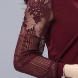 Lace Blouse Shirt Women Red/Black Plus Size Casual Chiffon Blouse Women's Clothing Loose Long Sleeve Women Blouse Bottoming Hot