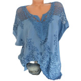Laamei Women Lace Patchwork Blouse Shirt Casual Tops Sexy Short Sleeve White Blouse Ladies Summer Hollow Out Elegant Blouses