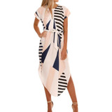 Laamei 2018 Summer Dress Women Fashion Print Bandage Elegant Cute Sashes Robes V-neck Sexy Slim Sheath Women Dresses Vestidos