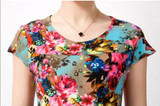 L-5XL 2017 New 21 styles Fashion Women summer Tunic Milk Silk Print Short sleeve O neck Slim dress Plus Size sexy casual dresses