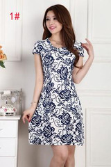 L-5XL 2017 New 21 styles Fashion Women summer Tunic Milk Silk Print Short sleeve O neck Slim dress Plus Size sexy casual dresses