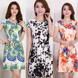 L-5XL 2017 New 21 styles Fashion Women summer Tunic Milk Silk Print Short sleeve O neck Slim dress Plus Size sexy casual dresses
