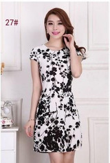 L-5XL 2017 New 21 styles Fashion Women summer Tunic Milk Silk Print Short sleeve O neck Slim dress Plus Size sexy casual dresses