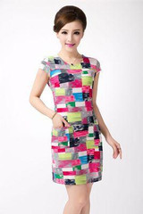 L-5XL 2017 New 21 styles Fashion Women summer Tunic Milk Silk Print Short sleeve O neck Slim dress Plus Size sexy casual dresses