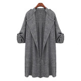 L - 5XL 2017 New Spring Autumn Fashion Long Sleeve Gray Casual Windbreaker Long Coat Baggy Clothes Women Trench Coat Plus Size