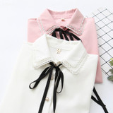 KYQIAO Lolita shirt Japanese school uniform 2018 mori girls autumn spring Japanese preppy style cute white pink bowknot blouse