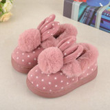 Children'S Cotton Shoes Kids Home Slippers Boys And Girls Baby Cute Rabbit Ears Plush Ball Thickening Warm Indoor Shoes Fashion
