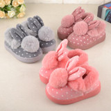 Children'S Cotton Shoes Kids Home Slippers Boys And Girls Baby Cute Rabbit Ears Plush Ball Thickening Warm Indoor Shoes Fashion