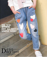 Children's Denim Clothing Girls Jeans Spring Autumn Long Trousers Heart Print Cute Pants Outfit For Teenager Girls Child Clothes