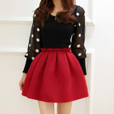 2016 Autumn Skirt Neoprene New Space Cotton Elastic Force High Waist Women Skirts Pleated Skirt Saia Polychromatic Casual