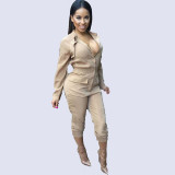 2016 Autumn Sexy Rompers Women Jumpsuit Turn down collar Long Sleeve Overalls Pockets Zipper macacao feminino comprido