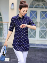 2016 autumn new women's retro little dot long sleeved shirt long print chiffon shirts plus size blouse blusas women blouses tops