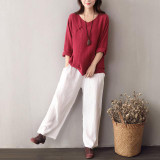 2016 Autumn New women's cotton Linen Wide Leg Pants Female solid color Loose literary Retro casual Elastic Waist Trousers Ladies