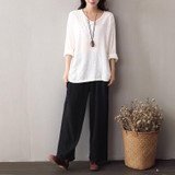 2016 Autumn New women's cotton Linen Wide Leg Pants Female solid color Loose literary Retro casual Elastic Waist Trousers Ladies
