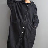 2016 Autumn New Korean Retro Long Denim Coat Boyfriend Style Plus Size Hooded Denim Coat Female