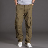 2016 autumn loose cargo pant multi-pockets straight trousers plus size casual army military pants for men