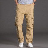 2016 autumn loose cargo pant multi-pockets straight trousers plus size casual army military pants for men