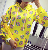 2016 autumn Cute donut print pullovers women hoodies sweatshirts yellow large size M-XL sudaderas mujer fashion feminino moleton