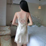 2017 Brand Summer Sexy Silk Satin Nightgowns Temptation Lace Stitch Strap Nighties Sleepwear Women Plus Size Lingerie Nightdress 2017 Brand Summer Sexy Silk Satin Nightgowns Temptation Lace Stitch Strap Nighties Sleepwear Women Plus Size Lingerie Nightdress