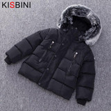 KISBINI Kids Thick Cotton Jacket Boys Girls Winter Padded Coat Warm Fur Hooded Parka Children Outerwear Child Clothing Chaqueta